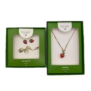 Strawberry Jewelry Set Kate Spade New York Gold Pink Enamel Necklace Earrings